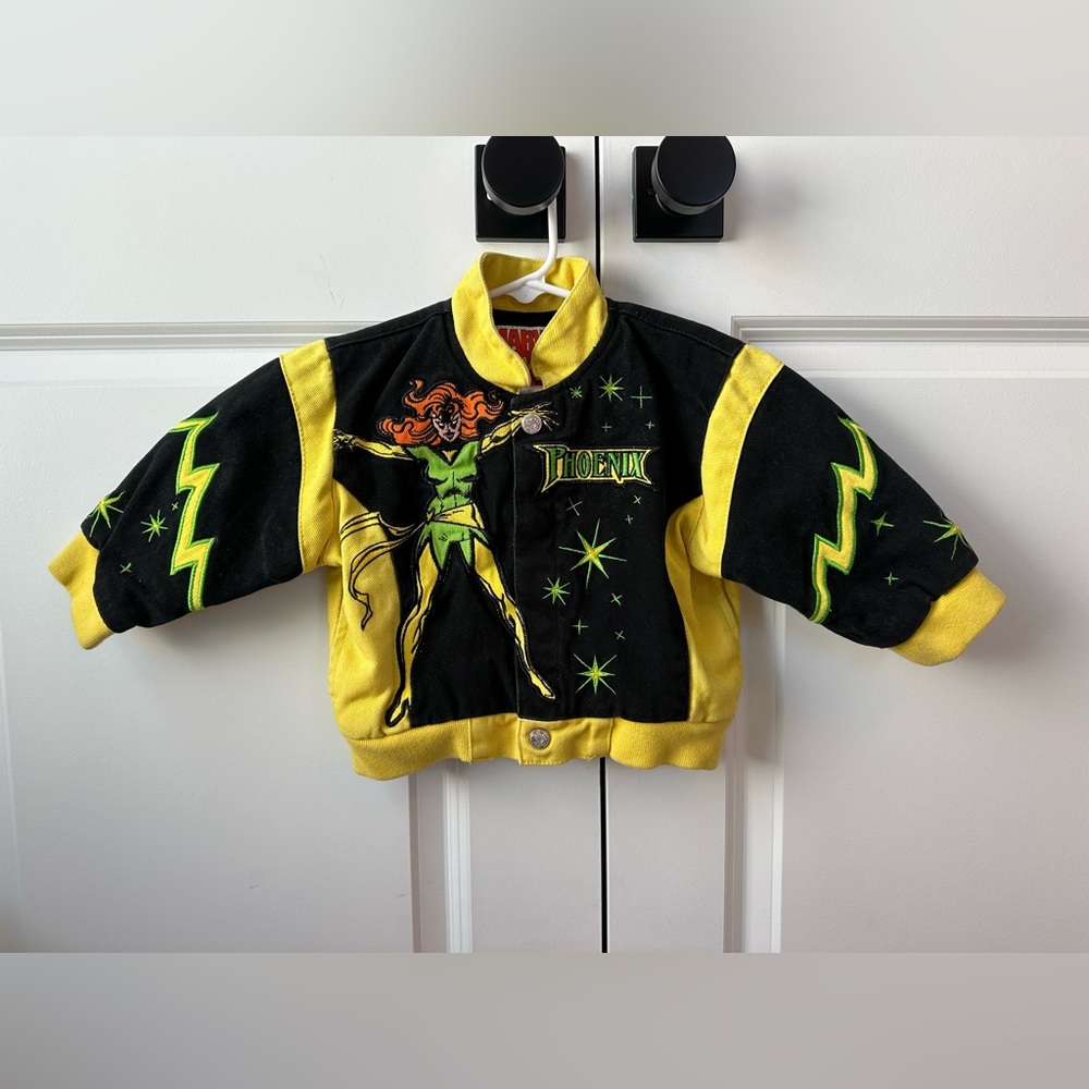 Vintage Marvel Comics Phoenix Girl Power Jean Jacket Black Yellow (Size 18 Mo)